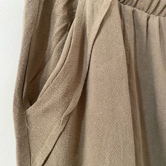 Harper Tan Relaxed Drawstring Joggers Capris Wide Leg Cropped Harem Pants - Picture 7 of 12